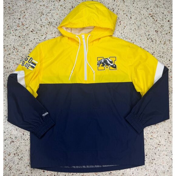 Mitchell & Ness NCAA Michigan Wolverines Go Blue‎ 1/4 Zip Windbreaker Size Large